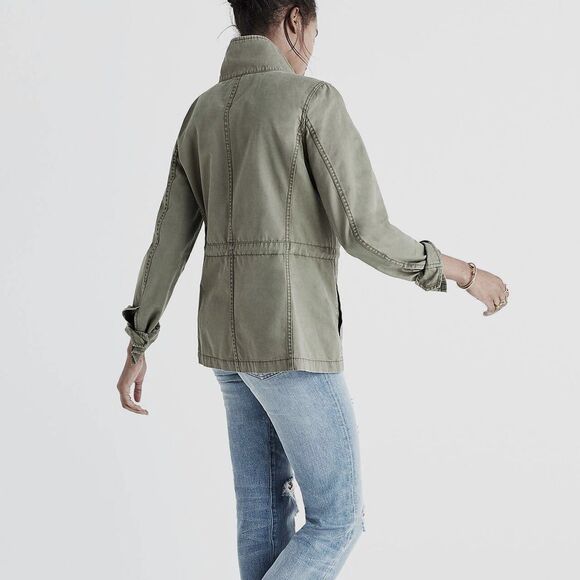 ~ Madewell SM Boho Jacket Fleet Utility Cotton Pockets Olive Green Preppy Zip - Picture 11 of 13